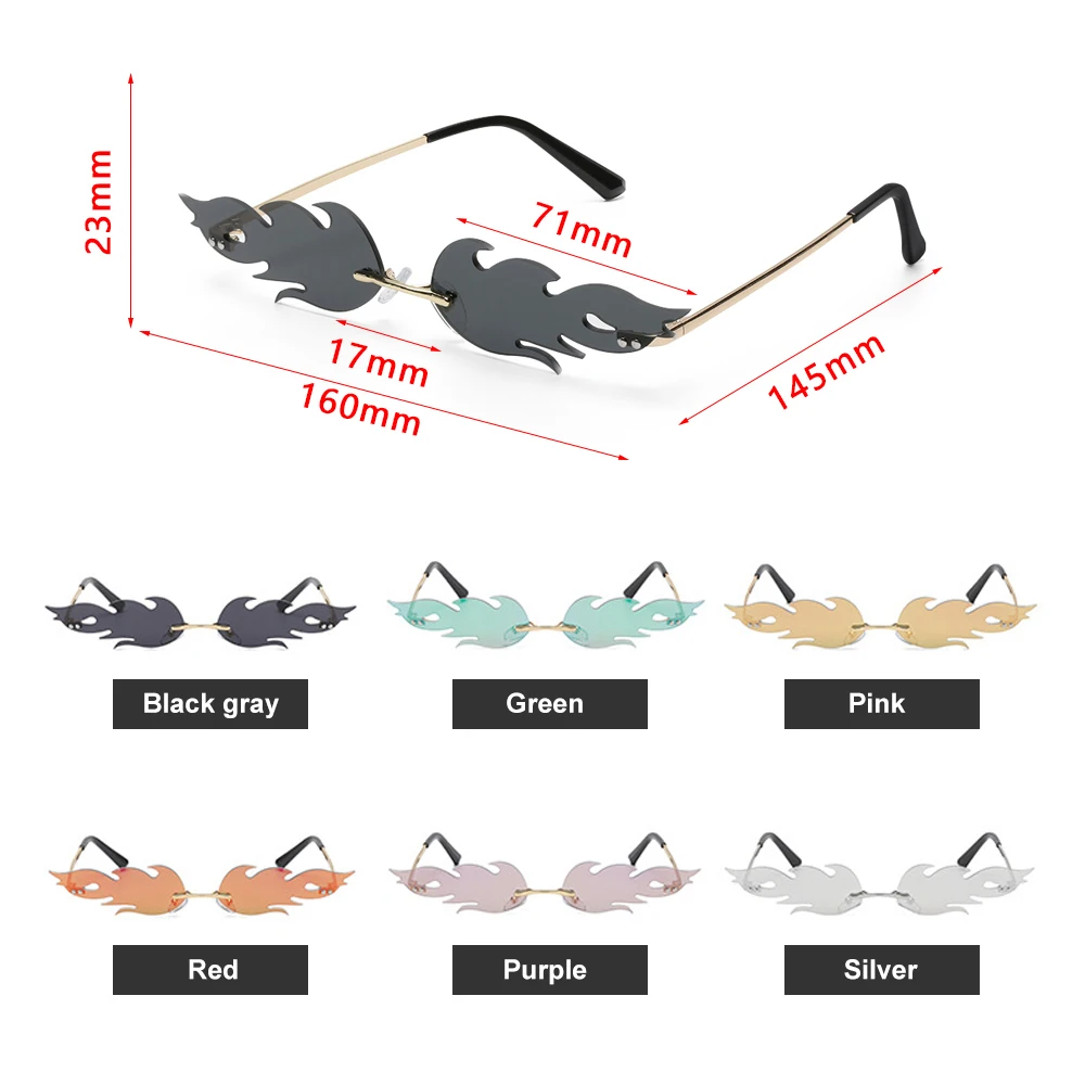 نظارات شمسية ضيقة رائجة UV 400، نظارات شمسية عصرية، نظارات شمسية مموجة بدون إطار لهب النار