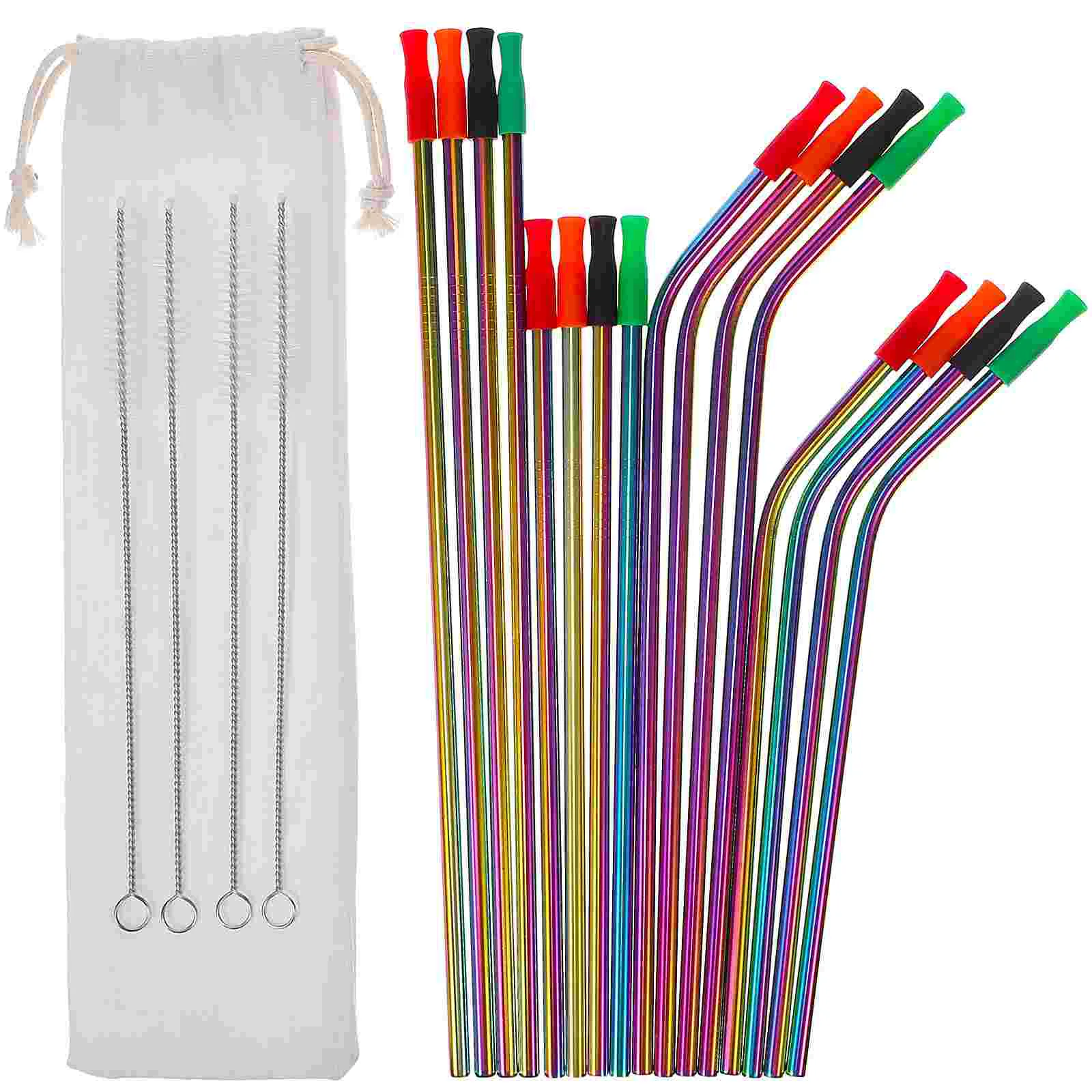 16 Pcs Drinking Straw Bag Reusable with Case Stainless Steel Straws Kit Silicone Mouth