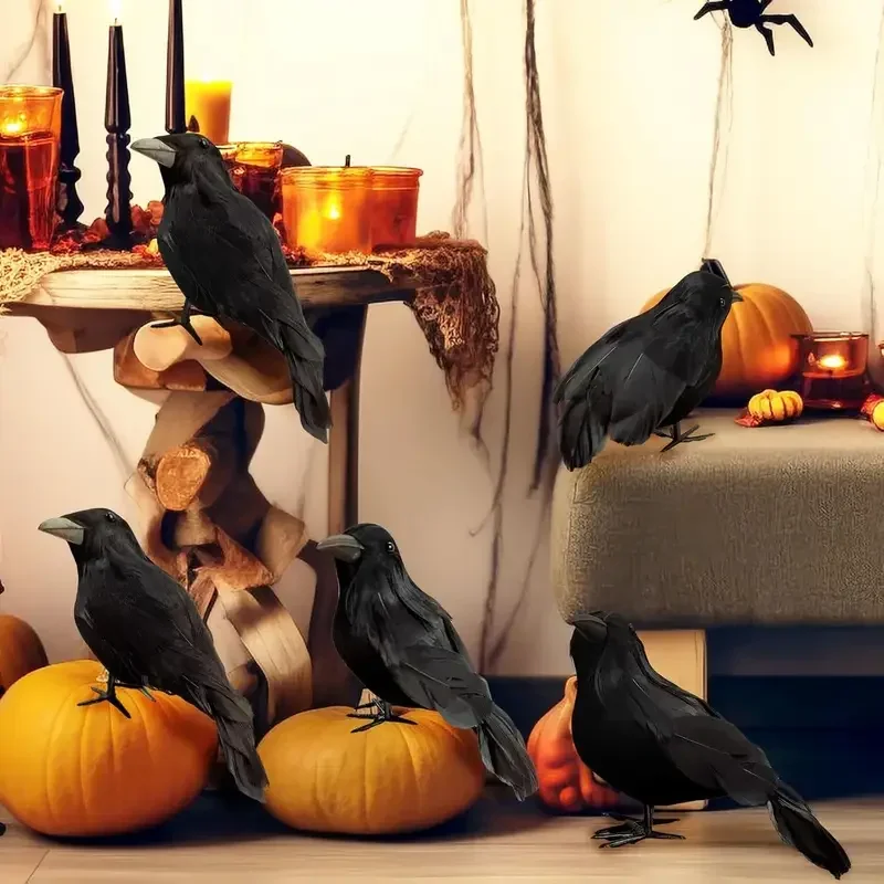 1PC Black Crow Halloween Decoration Realistic Flocked Feather Animal Prop for Home Garden Horror Party Display view 2
