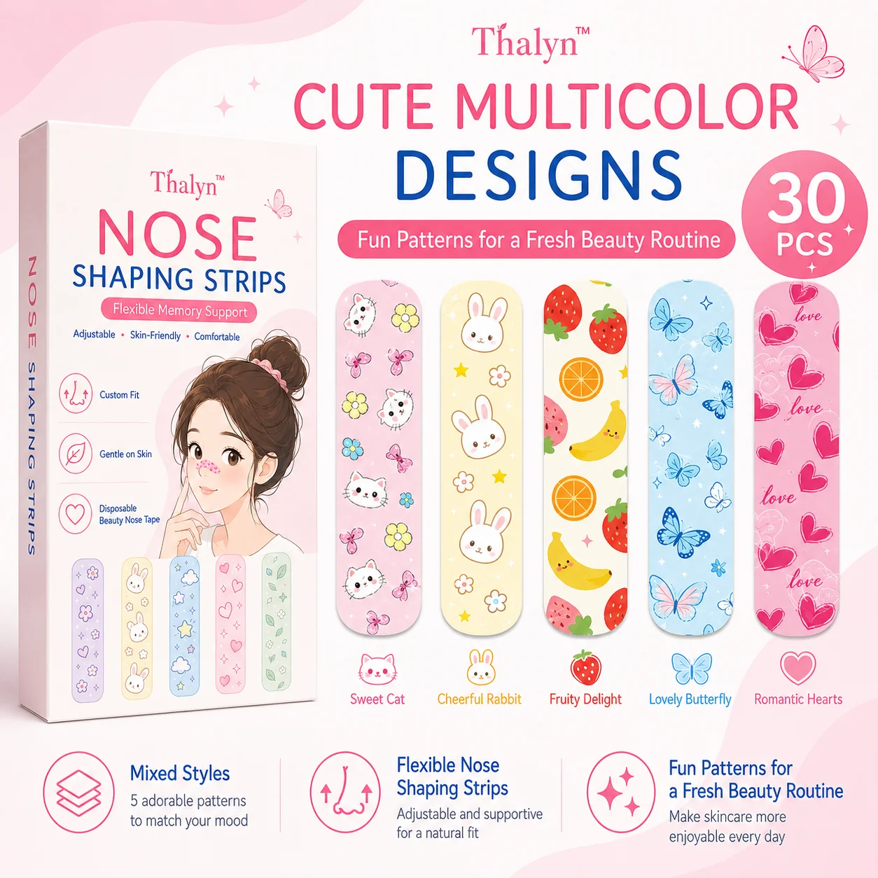 30PCS Memory Nose Strip Nose Bridge Shaping Sticker Adjustable Nose Lift Tape Invisible Nose Contour Beauty Tool