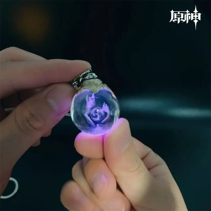 

Game Impact Geoculus Electroculus Anemoculus Luminous Crystal Inner Carving Crimson Agate Key Chain for Pendant Key Ring Gift