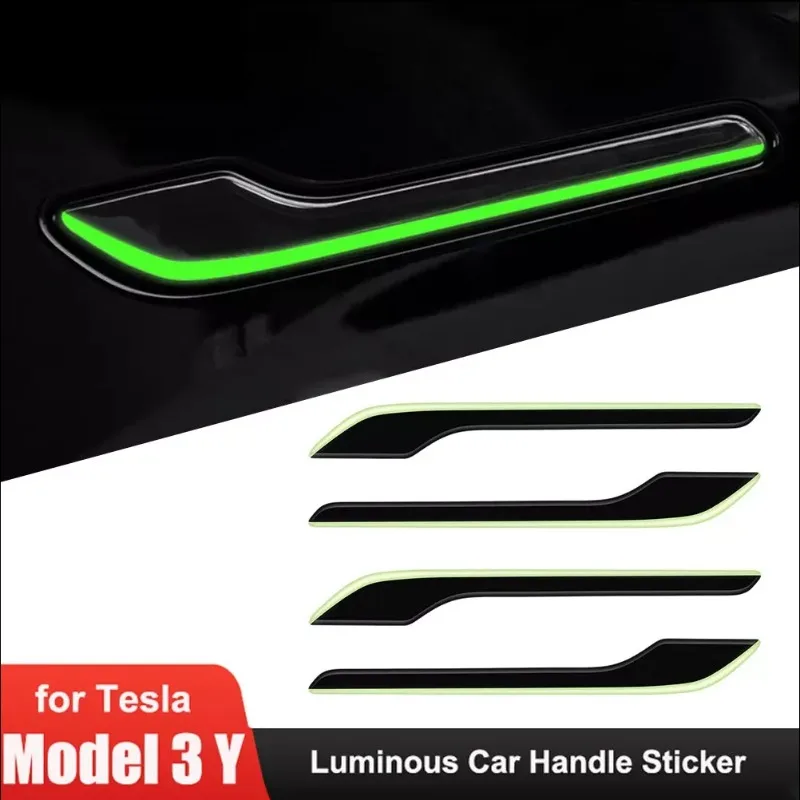 

For Tesla Model Y 3 3+ Luminous Night Glow Soft Rubber Protector Car Accessories For Model Y Launch Car Door Handle Sticker 2025