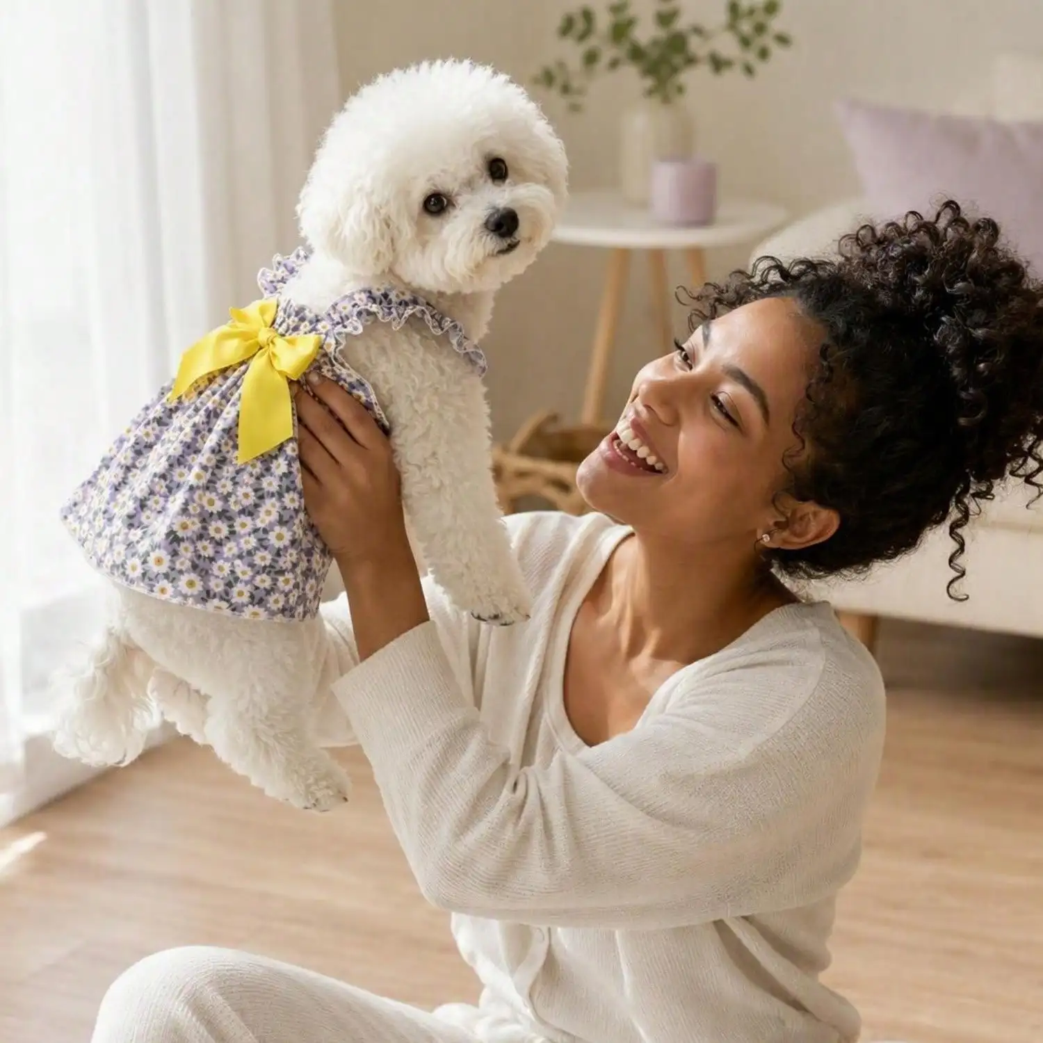 Sommerkleid für Haustiere, ärmellos, mit Blumenmuster, Rüschenriemen, großer Schleife als Dekoration für kleine Hunde, für den täglichen Gebrauch und Partys. – Detail 4