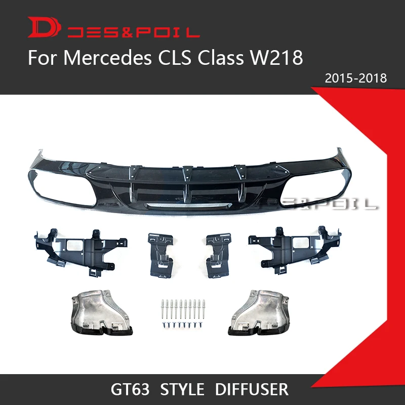 For CLS W218 Facelift GT 63 Style Rear Diffuser Lip Mercedes Benz 2015-2018 Shiny Black Plastic Parts CLS300 CLS320 CLS400 CLS63