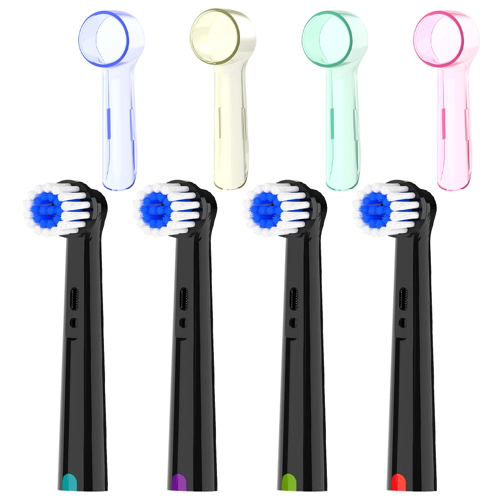 

4 сменные мягкие насадки для щетки и 4 защитных пылезащитных колпачка для насадок зубных щеток, совместимые с электрической зубной щеткой Oral B.