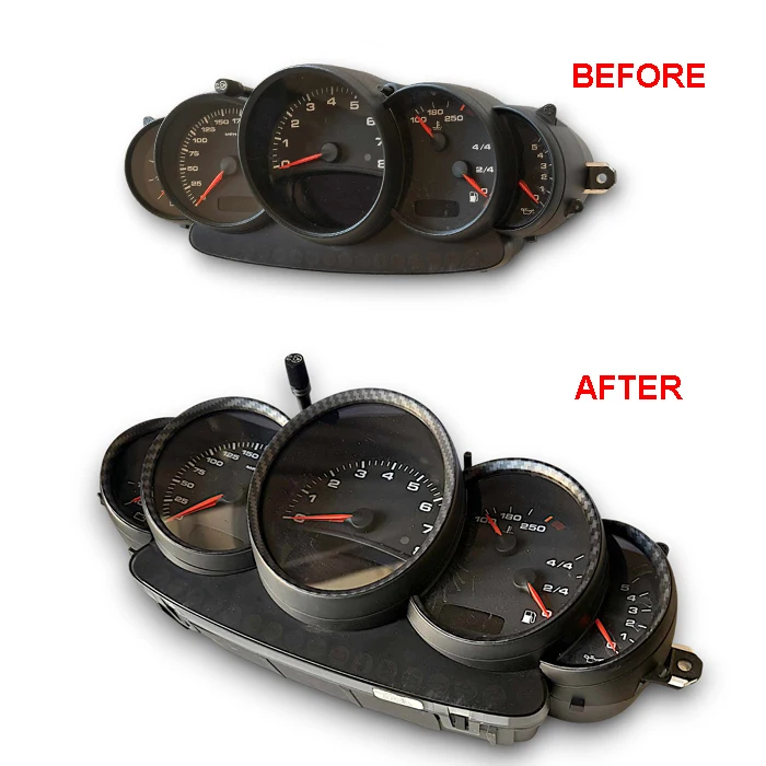 

One Set of 5 Pieces - Matt Carbon Fiber Style Dashboard Dial Gauge Rings Bezel Trim For Porsche 911 996 S Turbo Targa