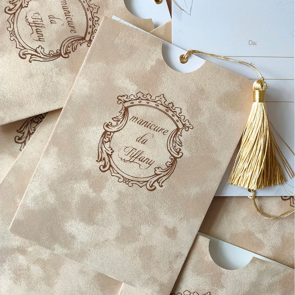 Personalized luxury custom wedding invitation card Champagne velvet material custom logo business invitation card