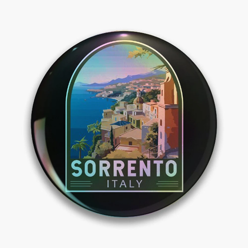Sorrento Italy Travel Art Emblem Pin Holographic Star Heart Pin Brooches Laminated Button Fashion Accessory