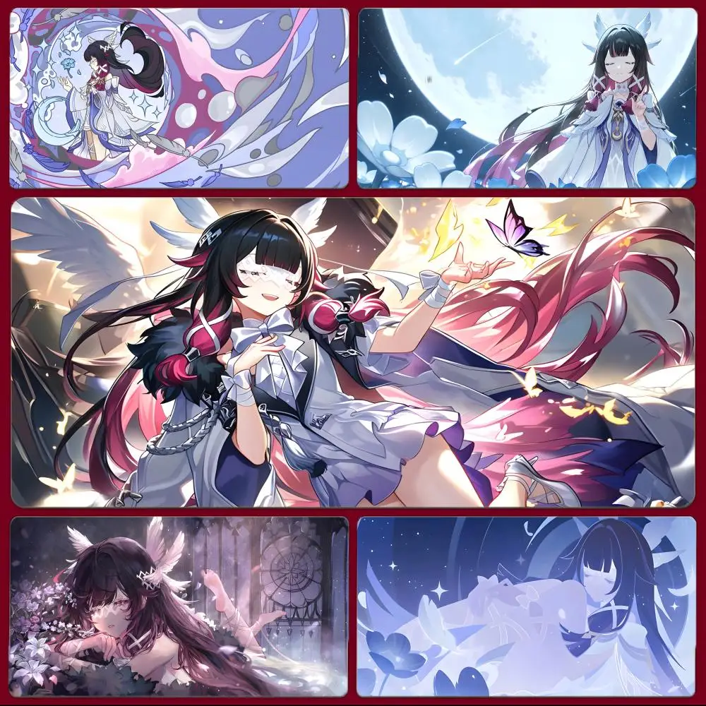 

Элегантный коврик для мыши Genshin Impact Columbina, большой игровой коврик для мыши с прошитыми краями, утолщенный настольный коврик для ПК