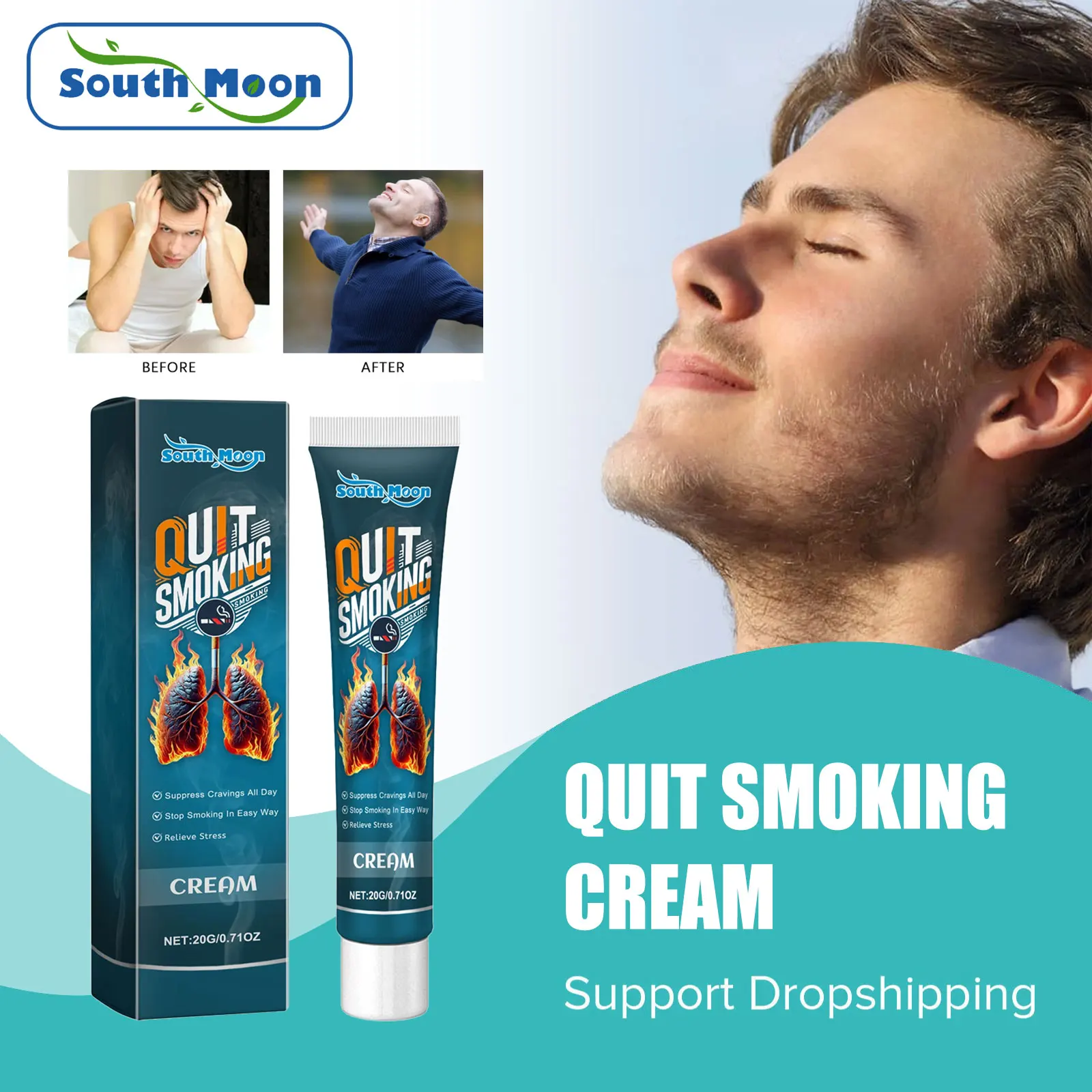 

South Moon Quit Smoking Cream Smoking Desire Control Support Lung Healthy Improve Breath Relieve Anxiety Anti Smoking Ointment