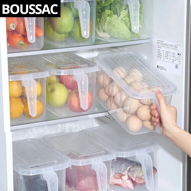 

Fridge Organizer Box Storage Transparent Plastic Organizing Boxes Handle Food Saver Cabinet Kitchen Item Containers For Cereals