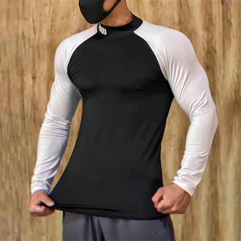 Frühling herbst hohe qualität kompresse Enge sport T-shirt schnell trocknend elastizität langarm T-shirt männer laufen fitness tops – Detail 8