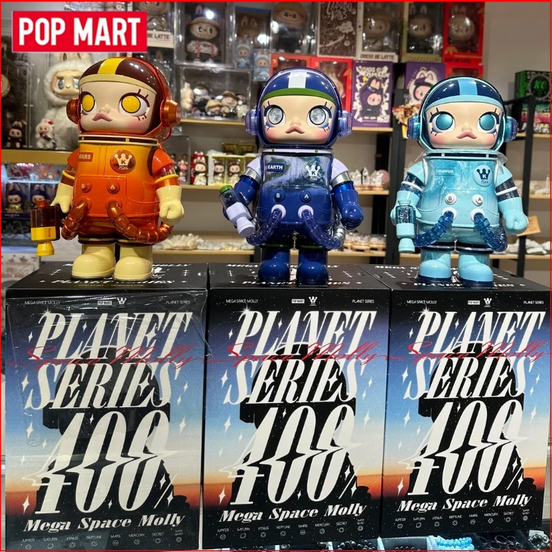 Figura de Ação Colecionável POP MART 30CM Molly MEGA Planet 400% Série Caixa Surpresa SPACE Grande Figura de Exibição