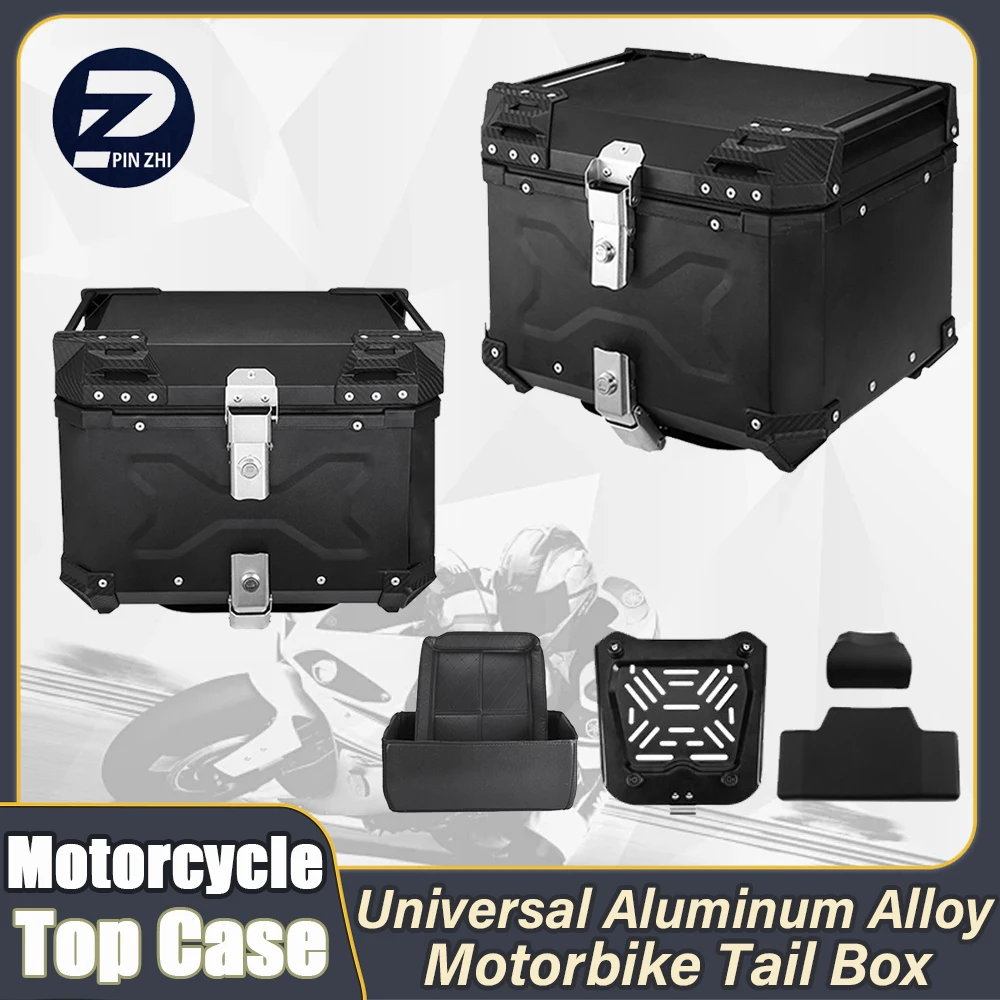 Universal New Motorcycle Top Case Aluminum Alloy Motorbike Tail Box with Leather Lining Waterproof Detachable Motorcycle Top Box