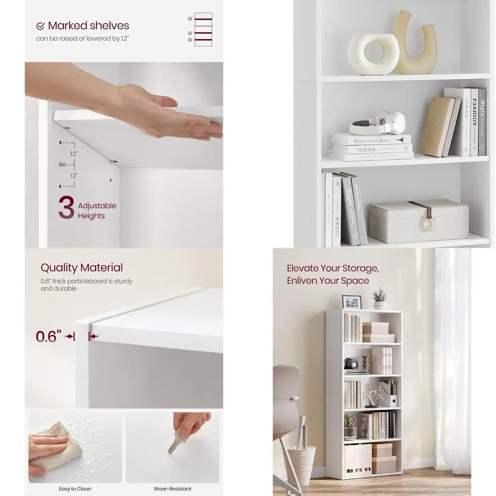 خزانة كتب مفتوحة بخمسة أرفف، 9.4x23.6x52.8، أبيض سحابي، للمنزل/المكتب، ULBC165T14