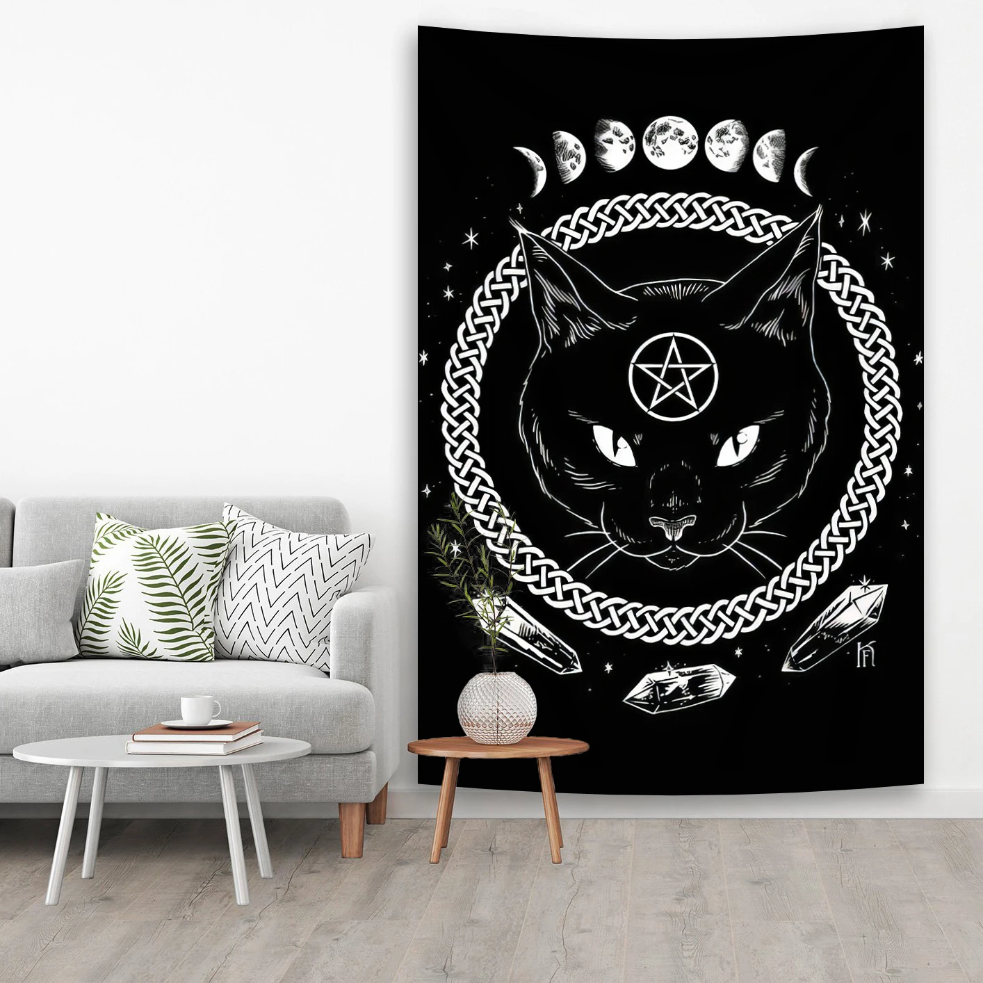 Черное-украшение-кошачья-ведьмахта-гобелен-украшение-для-дома-тайна-гадания-таинственность-домашний-настенный-гобелен