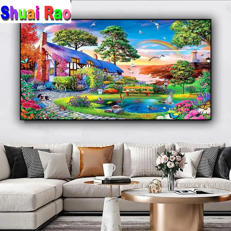 beautiful House Garden Diamond Painting New 2024 Diy Full Square Round Diamond Art Mosaic landscape Home Decor comfortable life