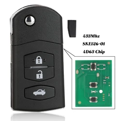 jingyuqin Folding Remote key Car Starter 3 Button 433MHz 4D63 Chip For Mazda 2 / 3 / 5 / 6 / MX5 / CX7 (SKE126-01)