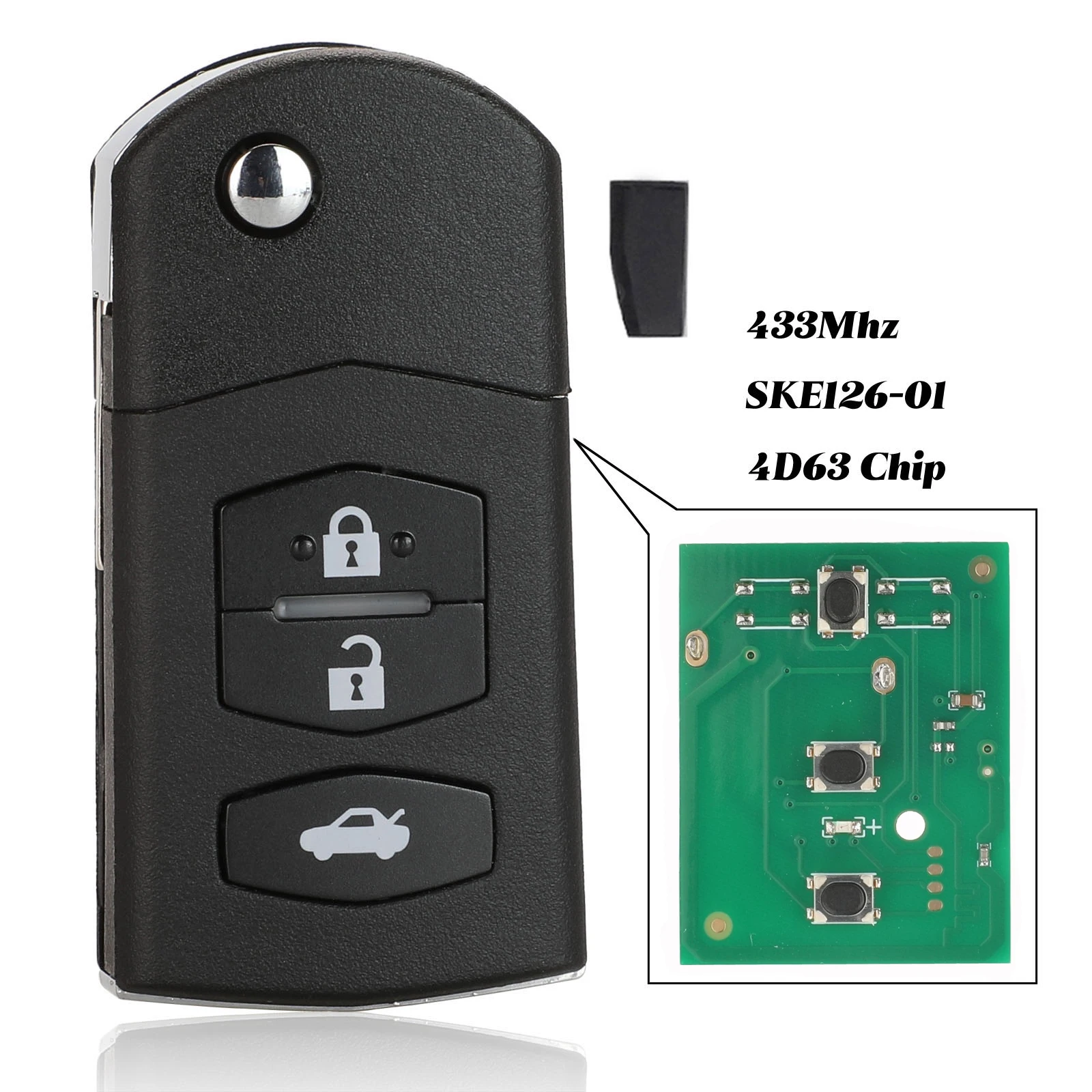 Jingyuqin Folding Remote Key Car Starter 3 Button 433MHz 4D63 Chip For Mazda 2 / 3 / 5 / 6 / MX5 / CX7 (SKE126-01)