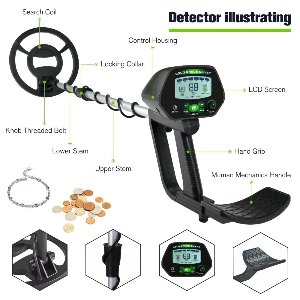 Pulse Induction Metal Detector TC-120, Waterproof Handheld Pinpointer for Underwater Diving Treasure Search