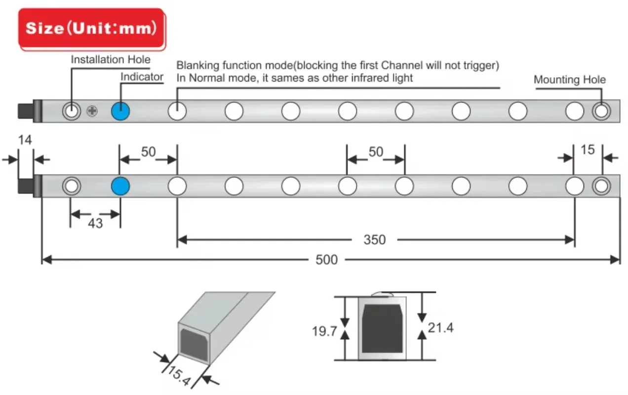 50mm Beam Pitch Safety Protection Sensor Light Screen 8 Beams 500mm Cable Height Safety Light Curtains