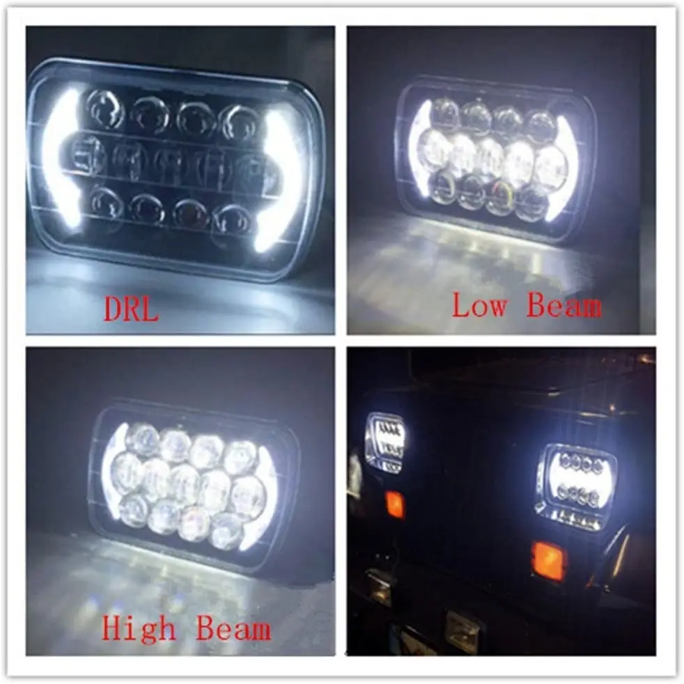 7x6 5x7 Led Headlights 6052 6054 H5054 H6054 Compatible with For Dodge Ford F250 E350 Jeep Cherokee XJ Wrangler YJ Toyota Pickup