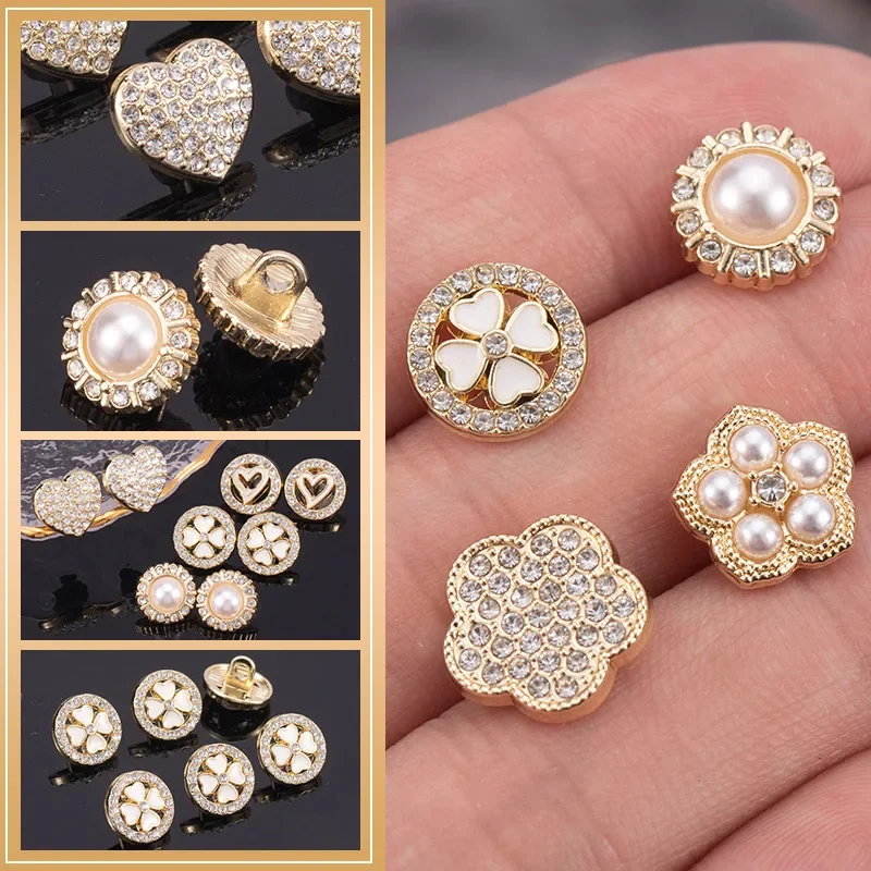 10 Pieces Delicate Buttons 10-13mm Beautiful Metal Shank Buttons with Fine Rhinestone DIY Blouse Decorative Buttons