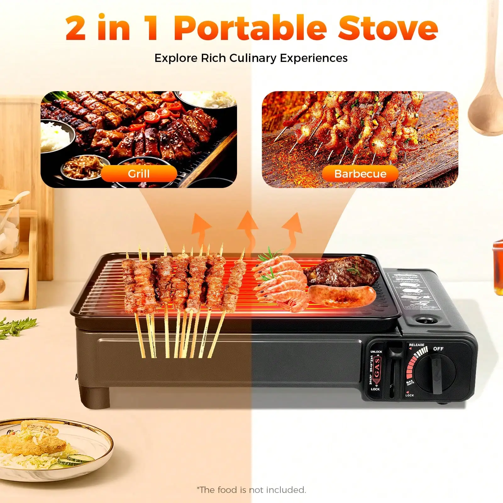 Portable Gas Grill Stove For Camping, Outdoor BBQ, Adjustable Heat, Butane & LPG Compatible, Lightweight, Safety Features, Includes Accessories & Storage Case sh251106822885782311