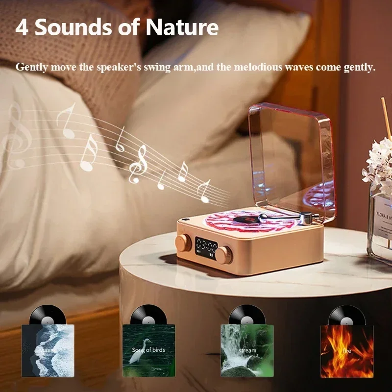 Boîte à Musique Anti-Bruit avec Lumière Ambiante Colorée, Lecteur MP3, Prise en Charge de la Carte TF, AUX, Haut-Parleur Bluetooth Rétro Portable Blanc