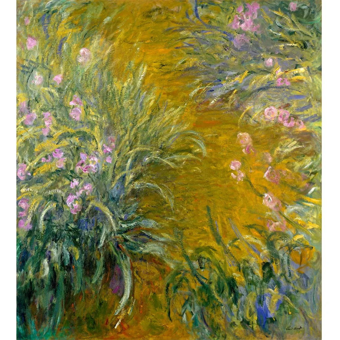 Path through the Irises 01 by Claude Monet Hand Painted landscape Oil Painting Flower oil painting Home decoration picture