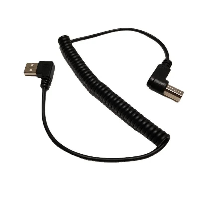 Retractable 90 Degree Right Angle USB Type A Male to B AM BM Adapter Converter Spiral Coiled Spring Curl Printer Cable