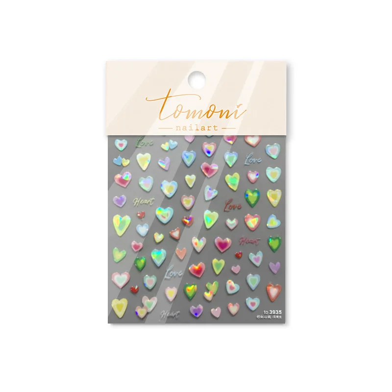 5D Relief Jelly Shell Light Colorful Love Kawaii Heart Adhesive Nail Art Stickers Decals Manicure Ornaments Accessories