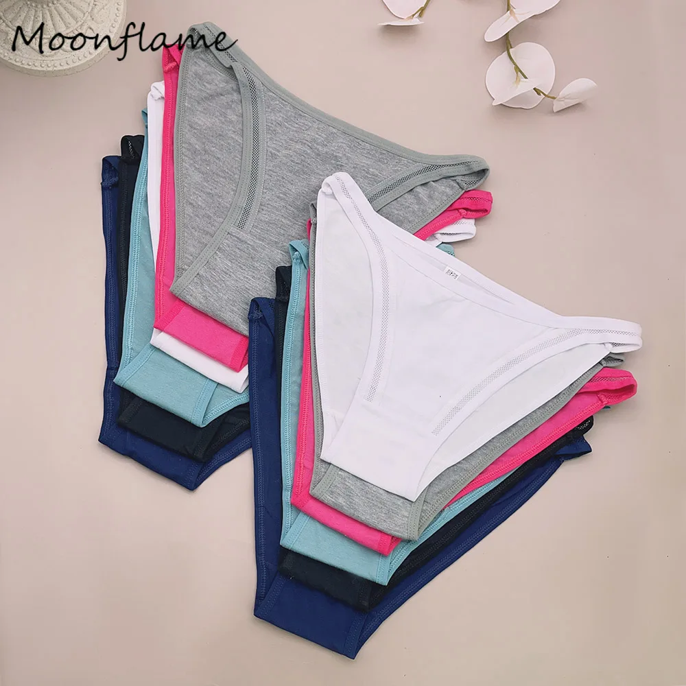 

Moonflame 12Pcs Wholesale Women Cotton Panties Sexy Low-Waist Lingerie Female Elastic Soft Underwear Solid Color Underpant