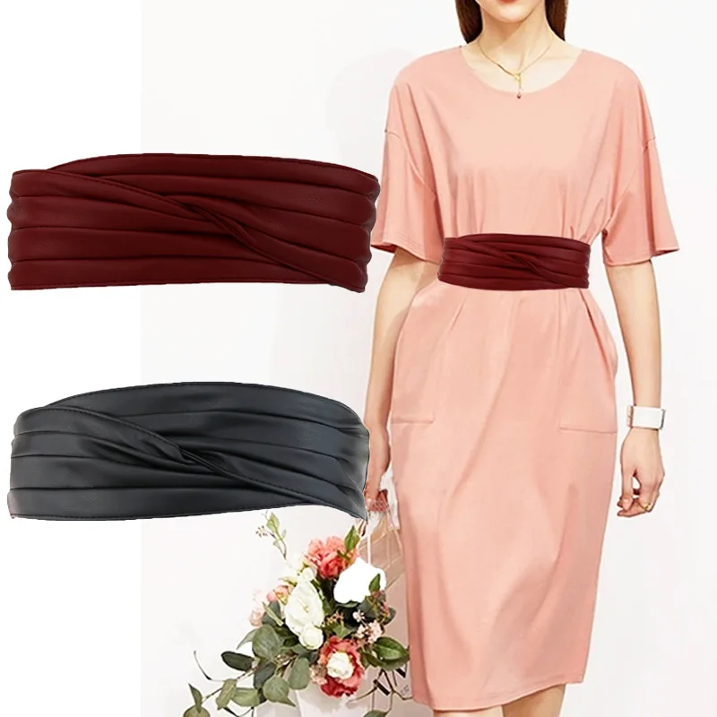 여성용 와이드 엘라스틱 허리 벨트 2025 신상 스타일리시 수트 액세서리 다용도 부드러운 우아한 PU 가죽 허리띠 조절 가능한 와이드 벨트