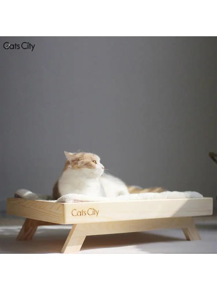 

Solid Wood Pine Cat Bed, Warm Claw Grinding Cat Litter with Sisal Mat