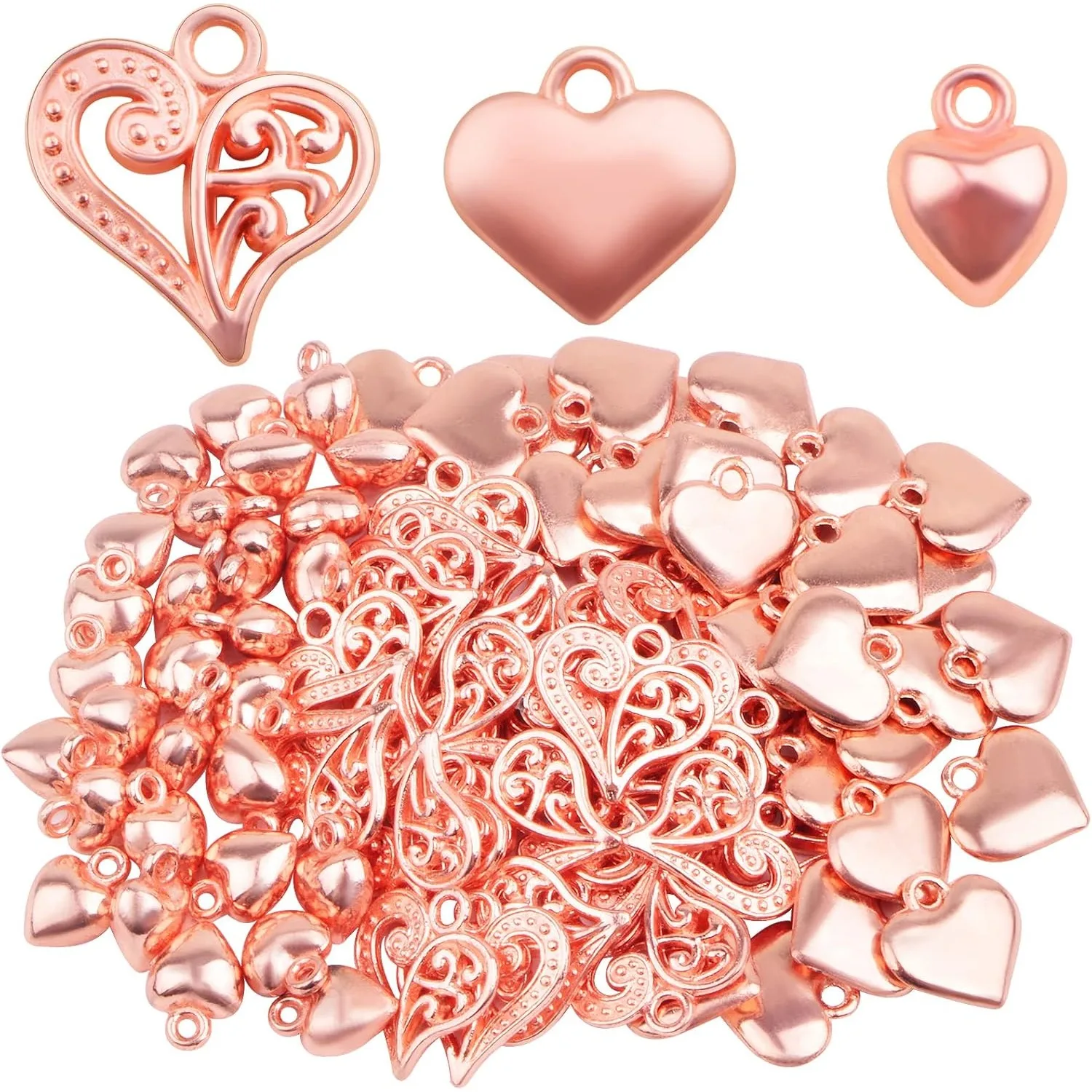 

90pcs Heart Shaped Charms Alloy Hollow Polished Puff Love Heart Drop Pendants for DIY Necklace Earrings Jewelry Making