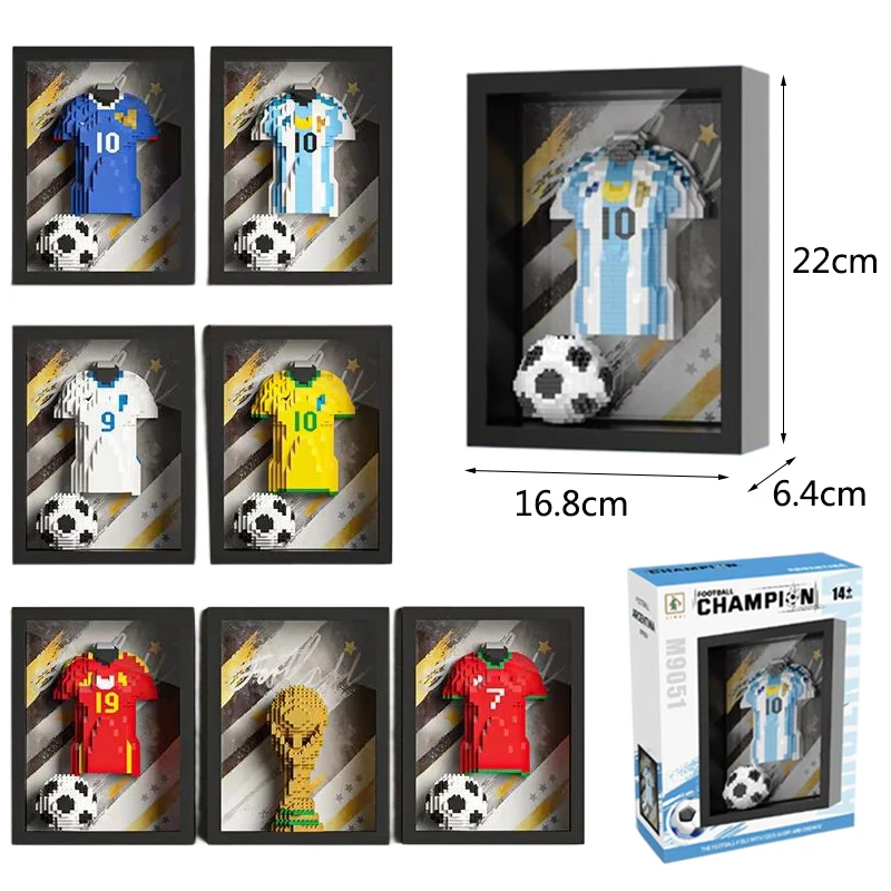 

New Football Jerseys Photo Frames Puzzle Assembly Toys Building Blocks Toy Home Decoration Hanging Paintings Boy's Gifts