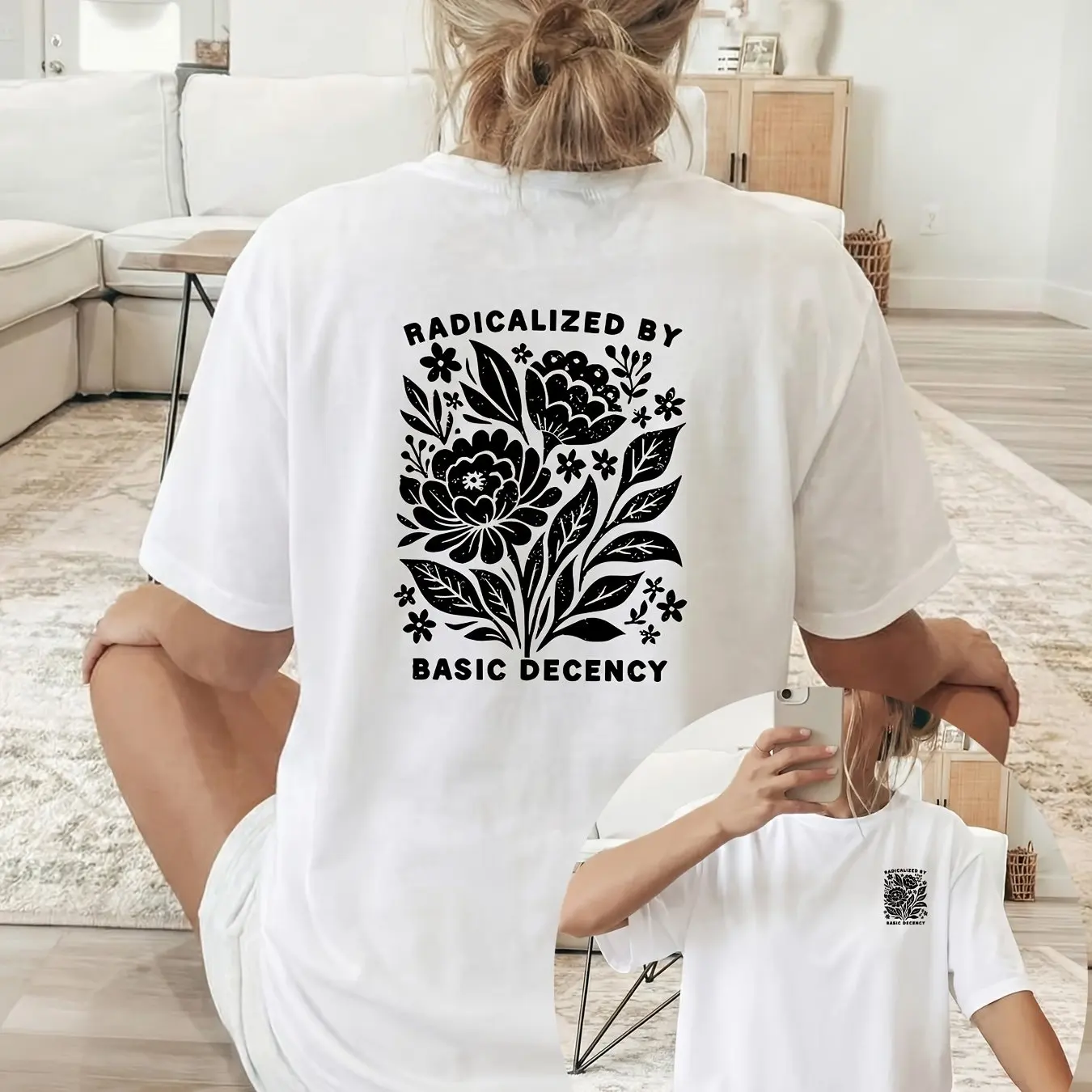 

Plus Size Summer Women's Black Floral and Plant Pattern Print T-Shirt Cotton Breathable Stylish Versatile Street Style Oversized