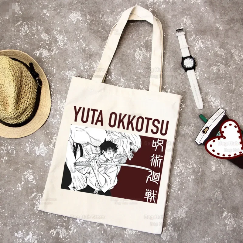 Yuta Okkotsuช้อปปิ้งกระเป๋านักช้อปEcoผ้าใบผ้าฝ้ายShopperกระเป๋าถือJujutsu Kaisenอะนิเมะกระเป๋าช้อปปิ้งReusable Sacolas