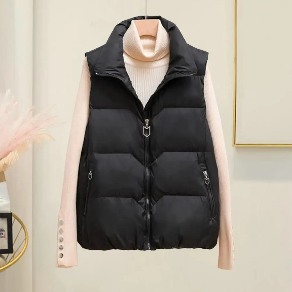 Cappotto invernale da donna Tasca con cerniera Cerniera Risvolto senza maniche Tinta unita Gilet sportivo casual da esterno