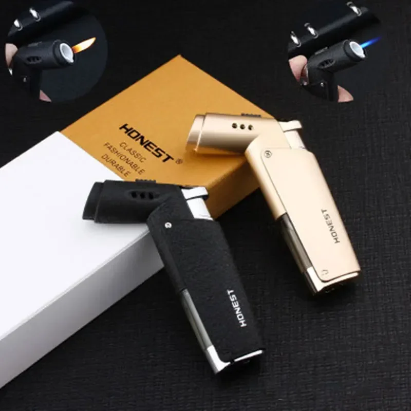 Honest Metal Windproof Outdoor BBQ Torch Turbo Jet Butane Luxury Cigar Cigarette Two Way Flame Inflatable Lighter Smoking Tool