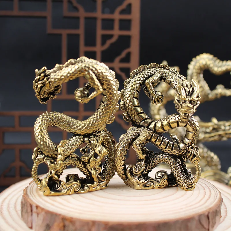 1/2Pcs Handmade retro brass brass bead flying dragon ornament desktop office tea pet zodiac dragon