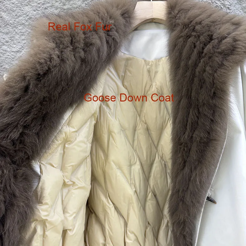 2025 겨울 여성용 리얼 폭스 퍼 칼라 다운 파카 여성 플러스 사이즈 두꺼운 따뜻한 구스 다운 코트 긴 소매 루즈 자켓 아우터웨어