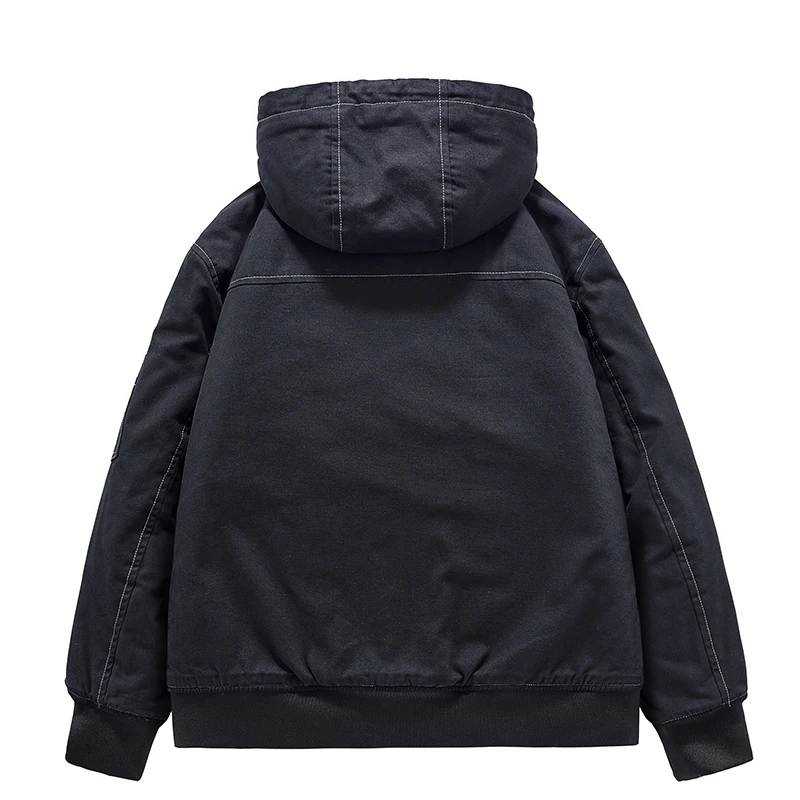 Men's Casual Cotton Jacket Winter Warm Lined with Lamb Wool, Hooded Thick Coat with Large Pockets, Ribbed Hem Comfortable