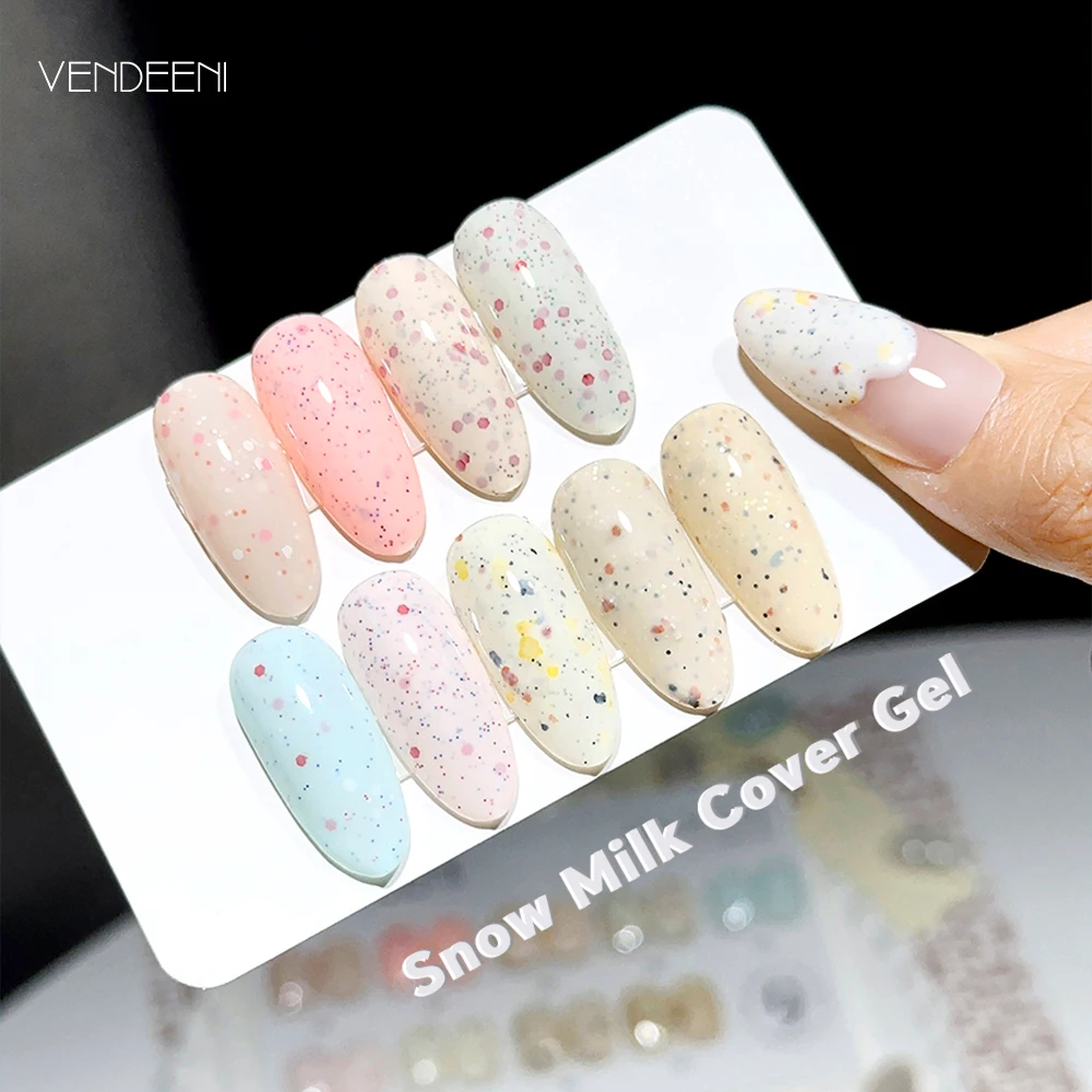 Vendeeni 9 ألوان/مجموعة ندفة الثلج بقعة هلام طلاء الأظافر الوردي الأصفر كريم الحليب قشر البيض مانيكير طلاء الأظافر مع بطاقة اللون