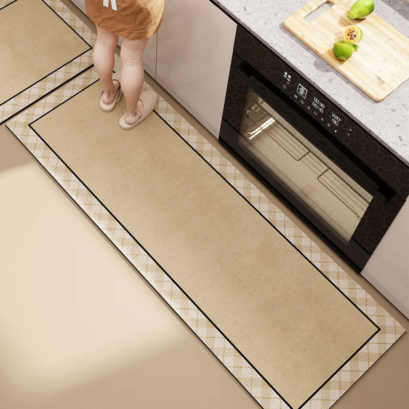 

Long Kitchen Floor Mat Waterproof Non-slip Foot Mats Carpet PVC Leather Oilproof Dirt-resistance Rug Cream Style 러그 שטיח מַרבַד