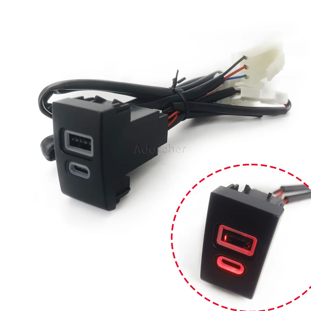 

Red LED Car QC3.0 USB PD Type C Dual Charging Outlet Power Adapter Charger Socket Fit For Beetle Car Accessories 12V/24V