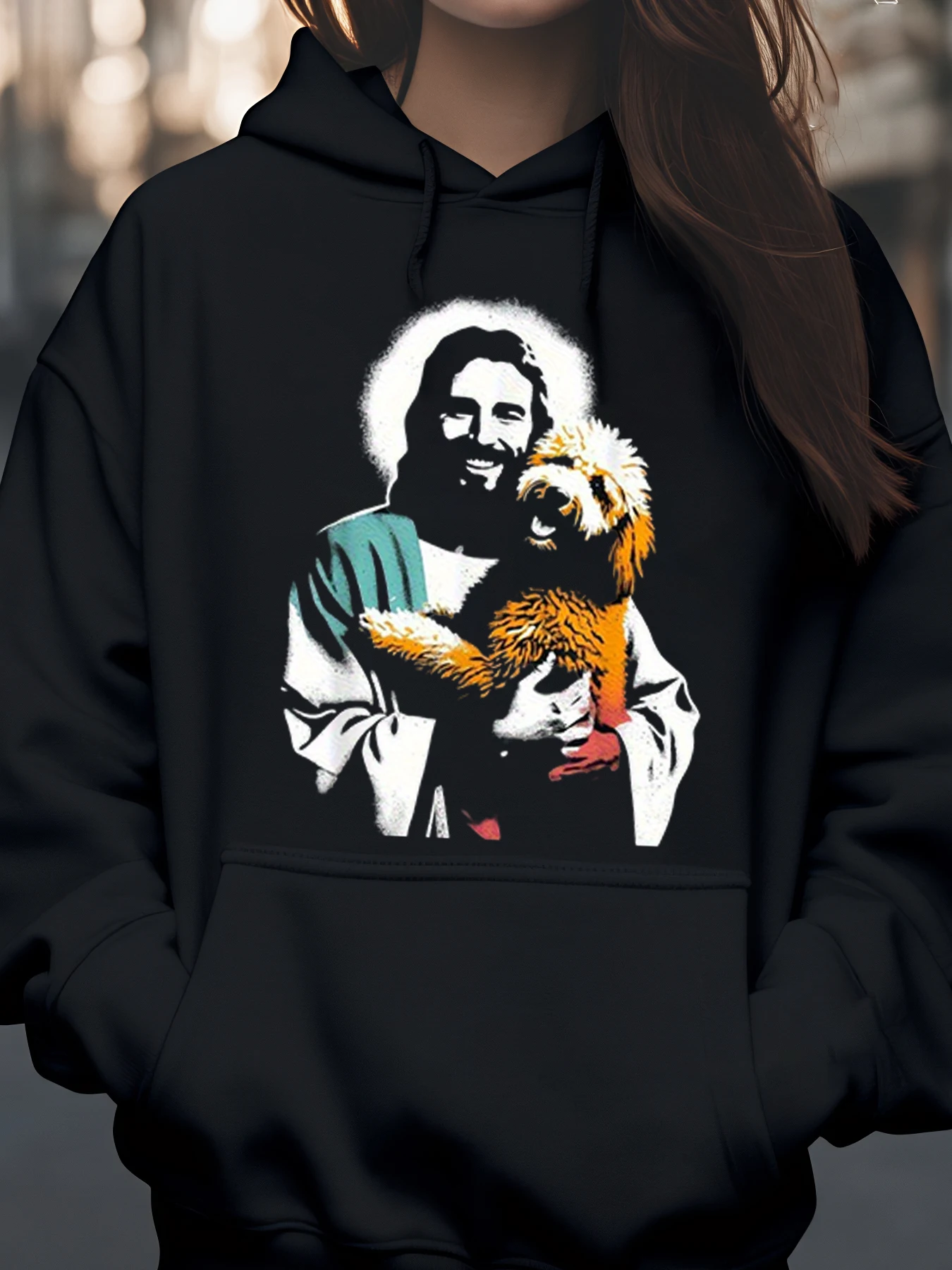 يسوع عقد الكلب طباعة هوديي عيد الميلاد ملابس غير رسمية للنساء