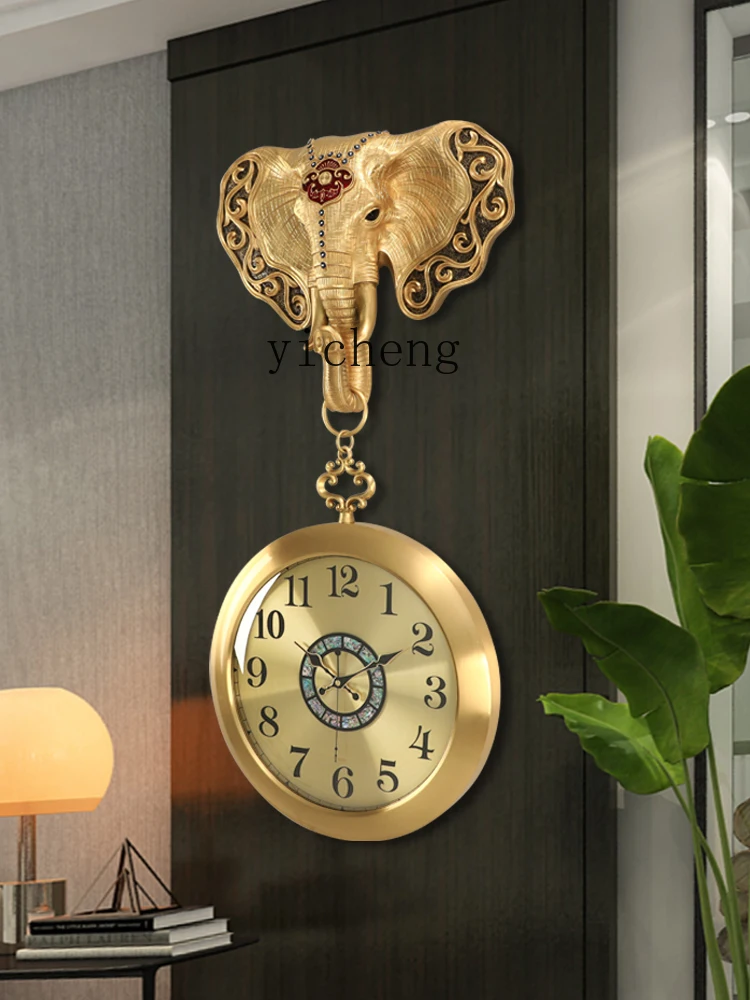 ZF Lucky Elephant Ruyi Brass Wall Clock Living Room Mute Clock Home Soft Decoration Decorate Clock Light Luxury