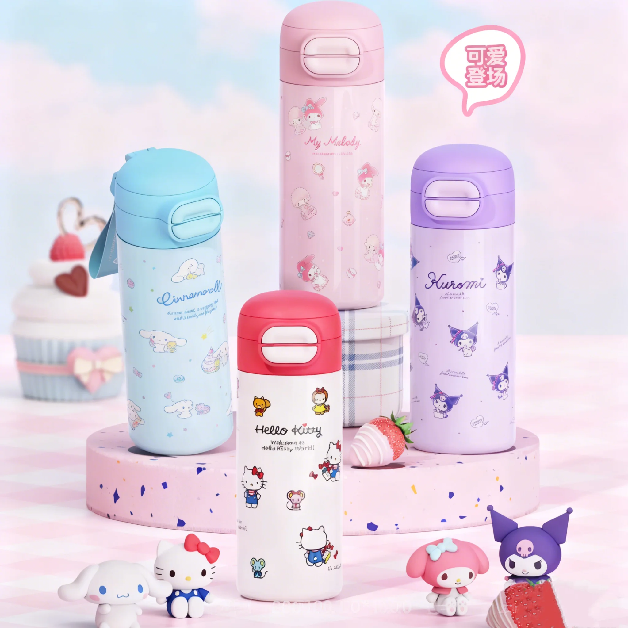 

530ml Sanrio Figure Thermos Cup with Straw Dual Drink Portable Cute Cartoon Water Cup for Camping Travel School Christmas Gifts